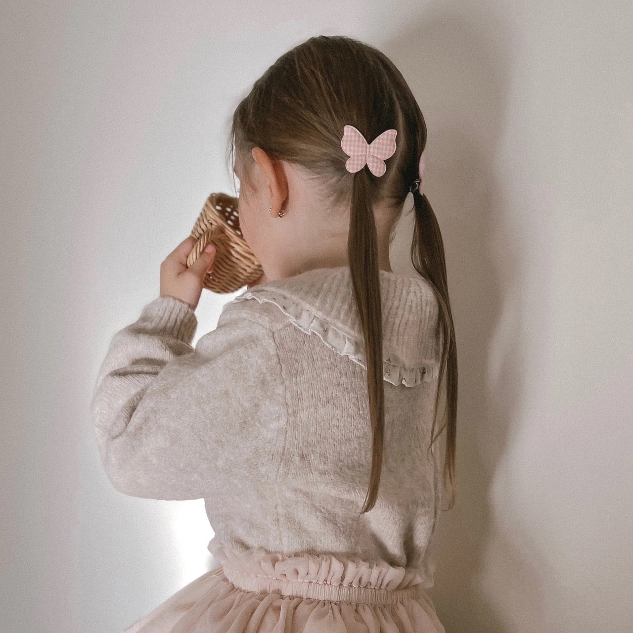 LITTLE MARSHMALLOW - Butterfly Clip Pigtail // Rosey Gingham