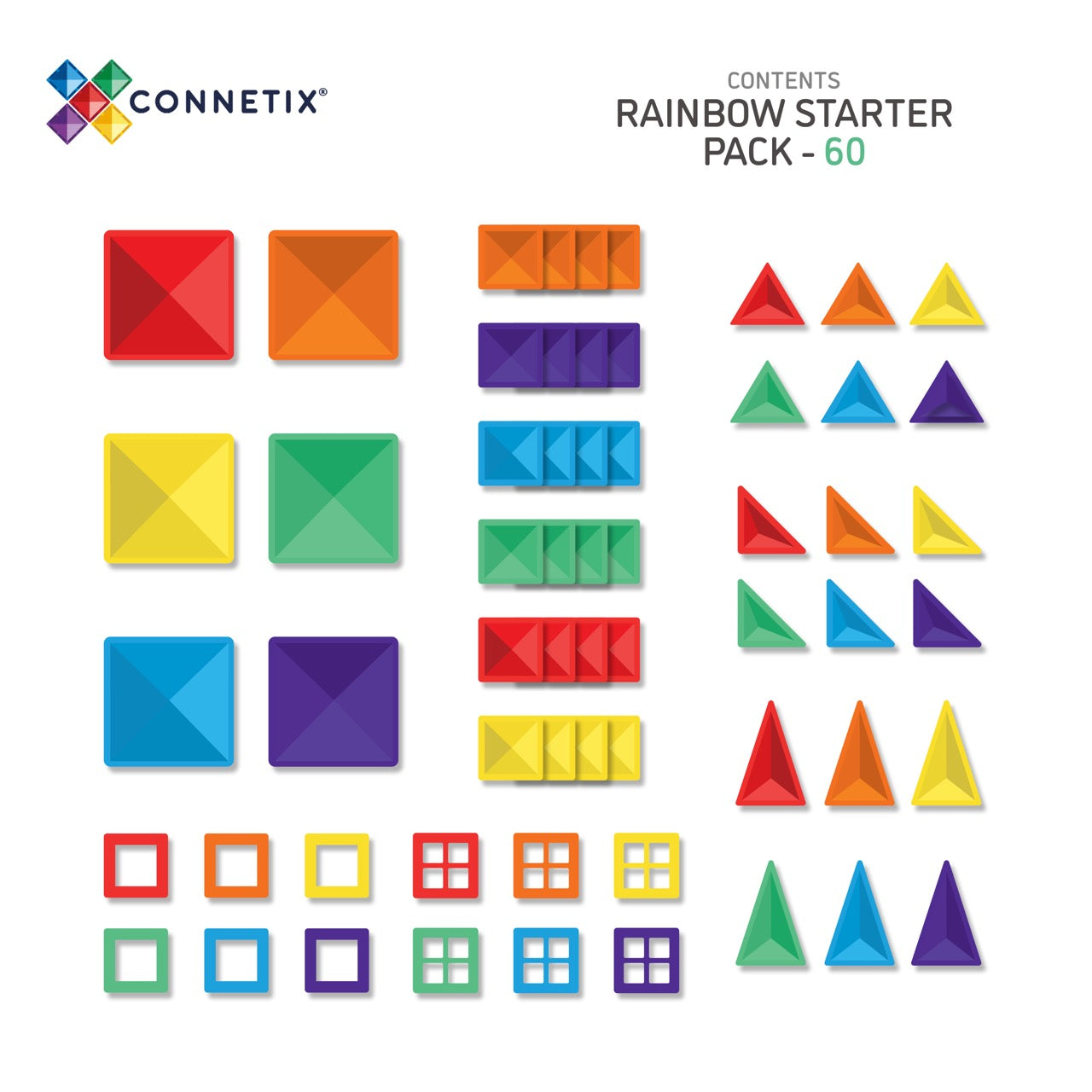 CONNETIX - Magnetic Tiles Rainbow Starter Pack 60 pc