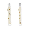 Two pacifier clips with a lemon pattern on a white background