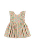 A floral organic cotton dress with frill sleeves and bow details in the back for babies.