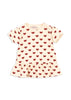 A short-sleeved beige t-shirt with a red heart pattern and rib detailing around the neck and hem.
Konges Sløjd - Classic Tee - Amour Rouge heart