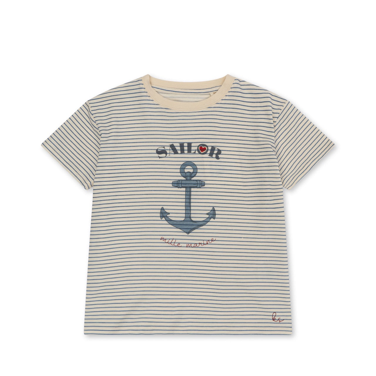 Soft cotton tee with a striped pattern and an anchor graphic on the front.