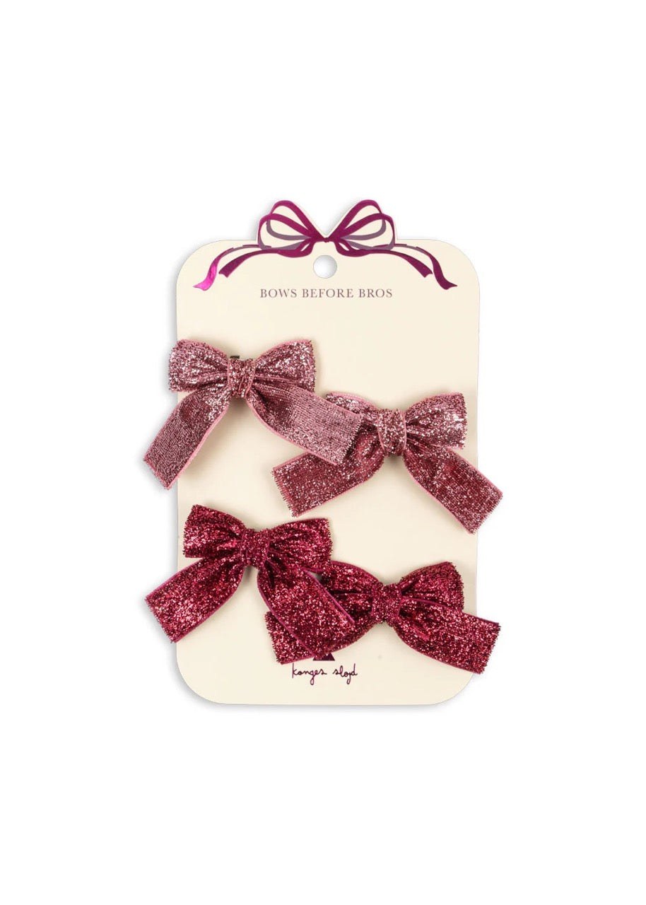 4 Pack Glitter Bow Hair Clips - Pink Mix