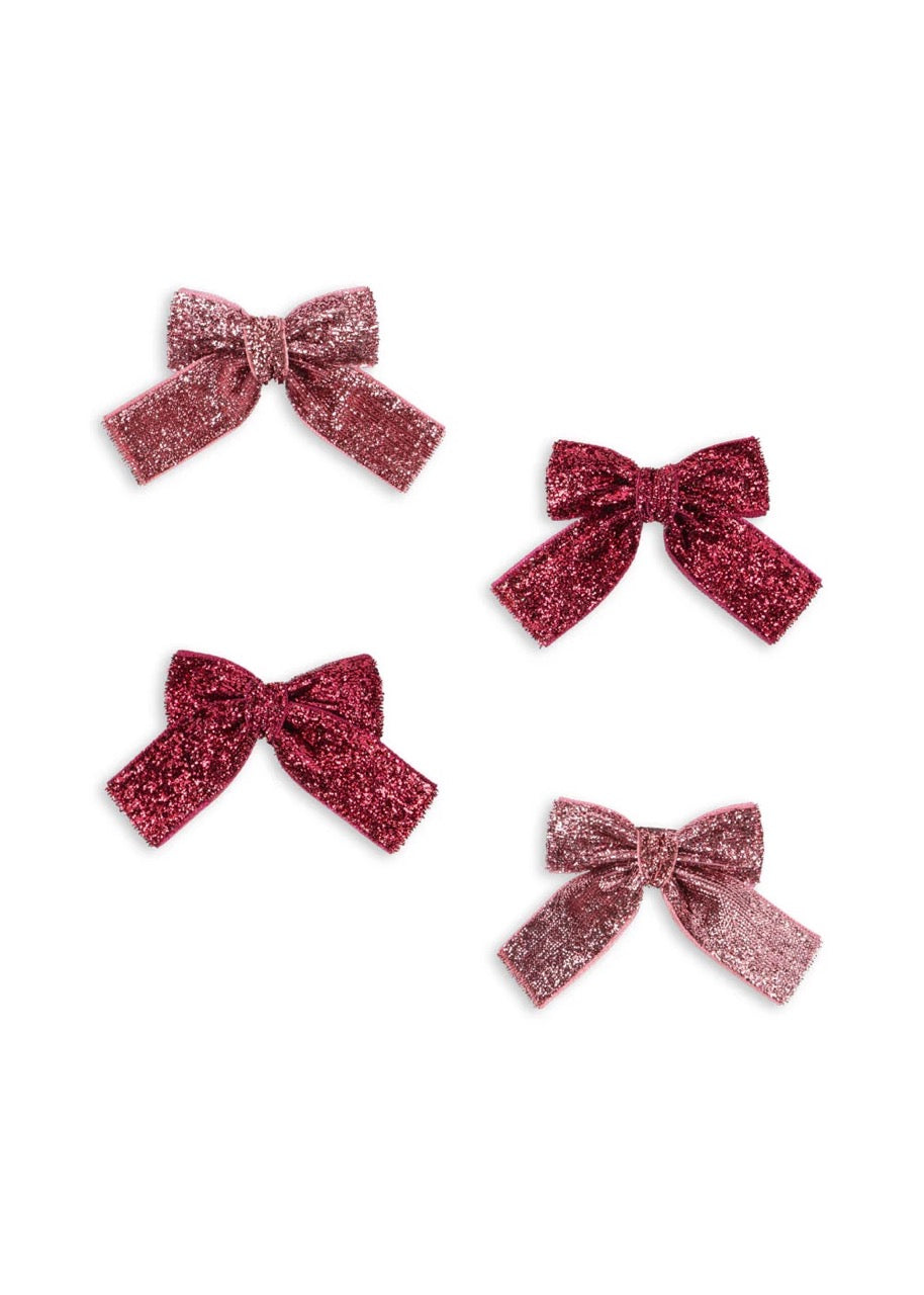 4 Pack Glitter Bow Hair Clips - Pink Mix