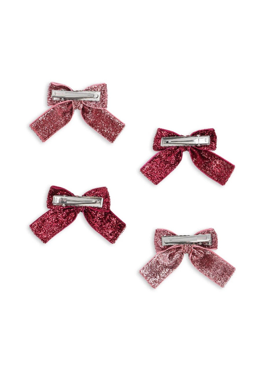 4 Pack Glitter Bow Hair Clips - Pink Mix