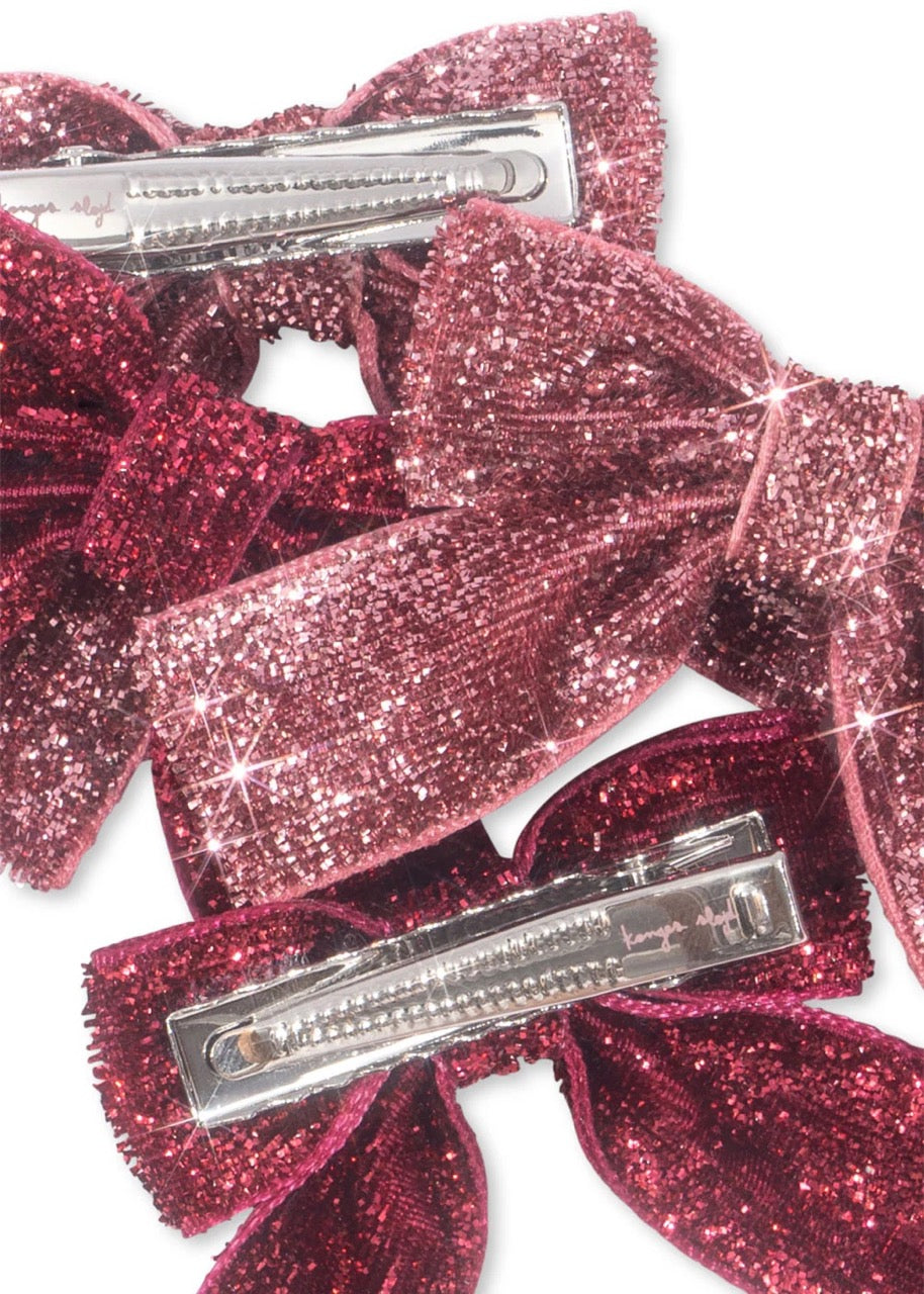 4 Pack Glitter Bow Hair Clips - Pink Mix