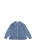 Konges Sløjd - Soleil Cardigan GOTS - Country Blue 
Blue cardigan with embroidered details on a white background