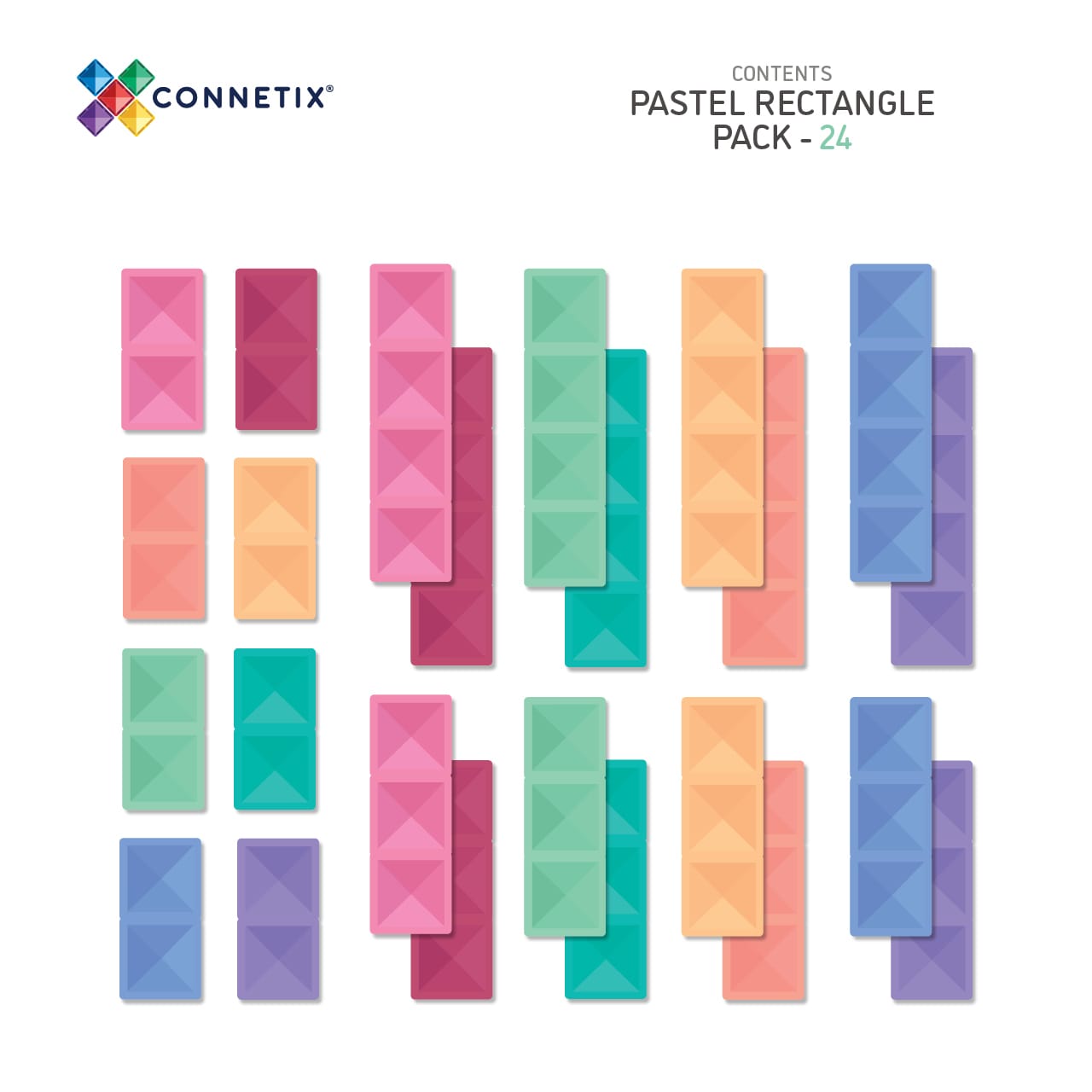 CONNETIX - Magnetic Tiles Pastel Rectangle Pack 24 pc