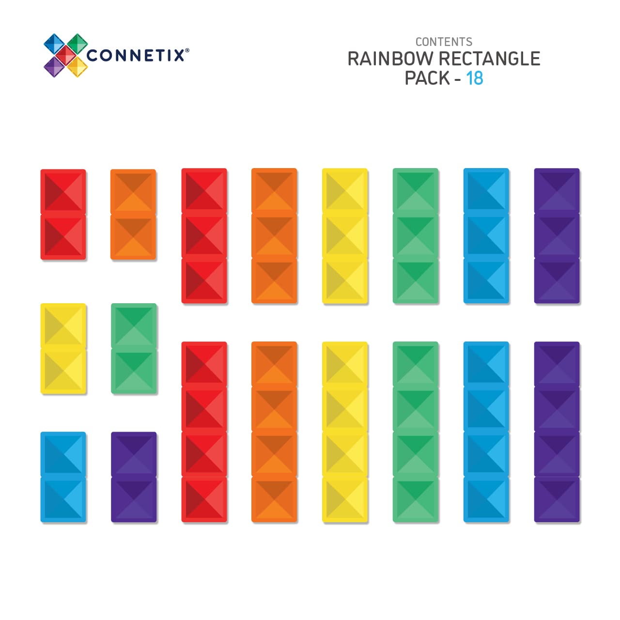 CONNETIX - Magnetic Tiles Rainbow Rectangle Pack 18 pc (*Pre-order*)