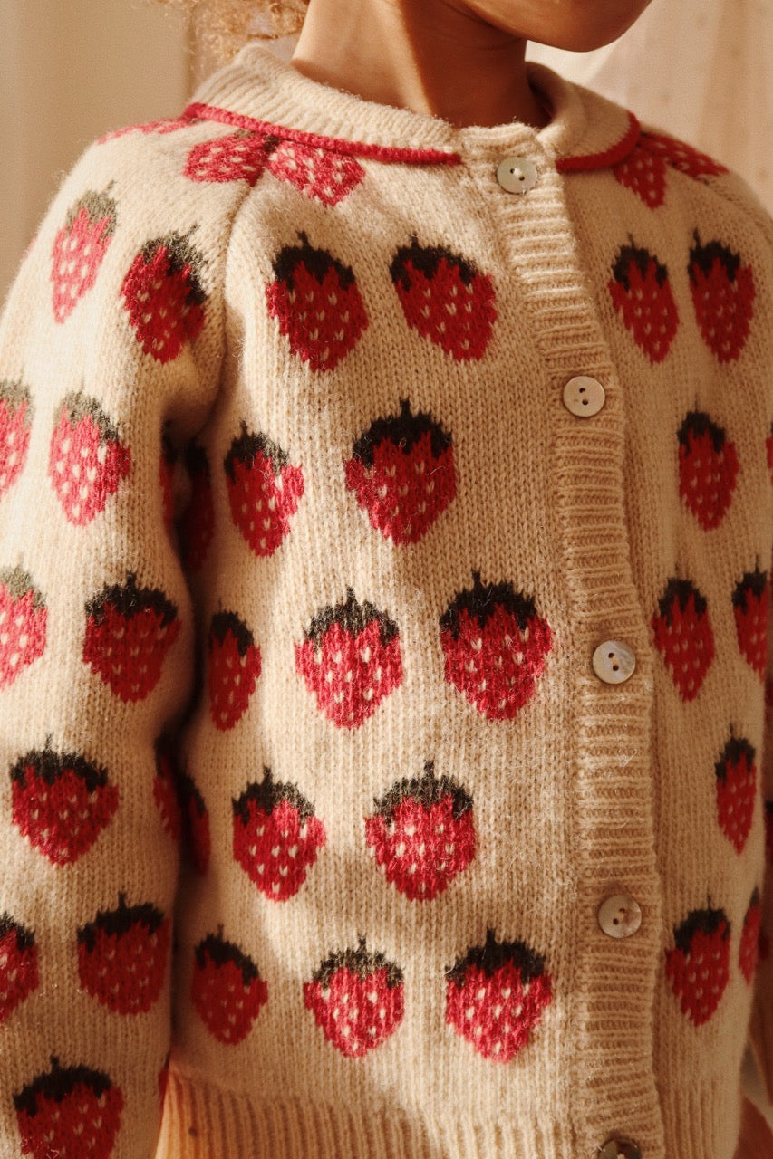 Belou Knit Collar Cardigan - Strawberry