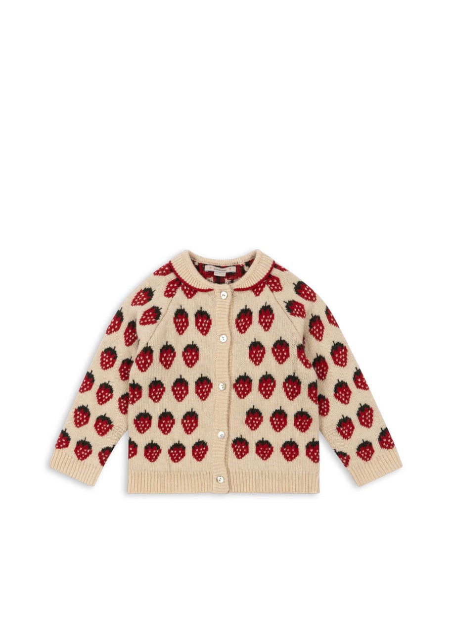 Belou Knit Collar Cardigan - Strawberry