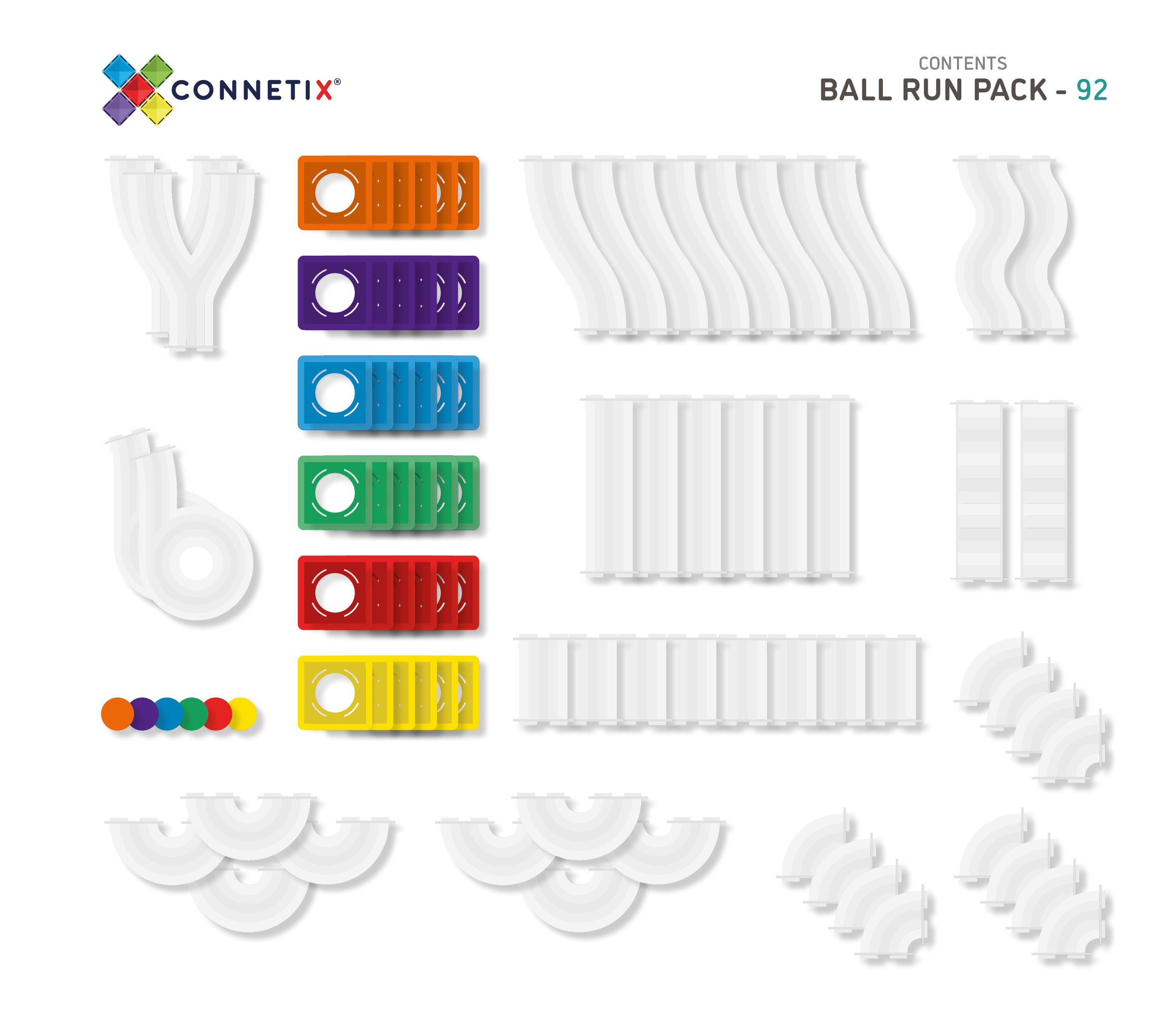 CONNETIX Magnetic Tiles 92 Piece Ball Run Pack