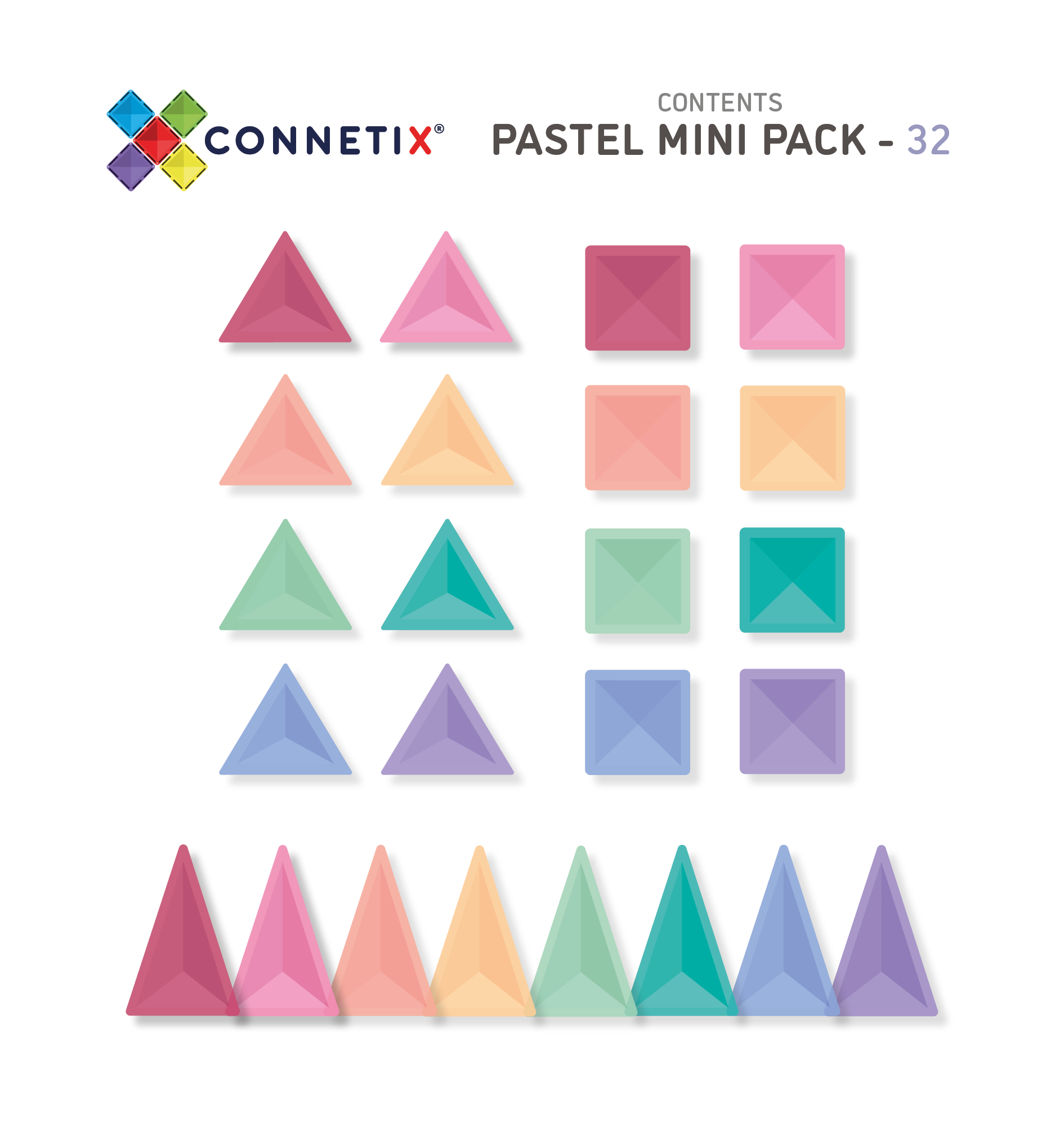 CONNETIX Magnetic Tiles 32 Piece Pastel Mini Pack